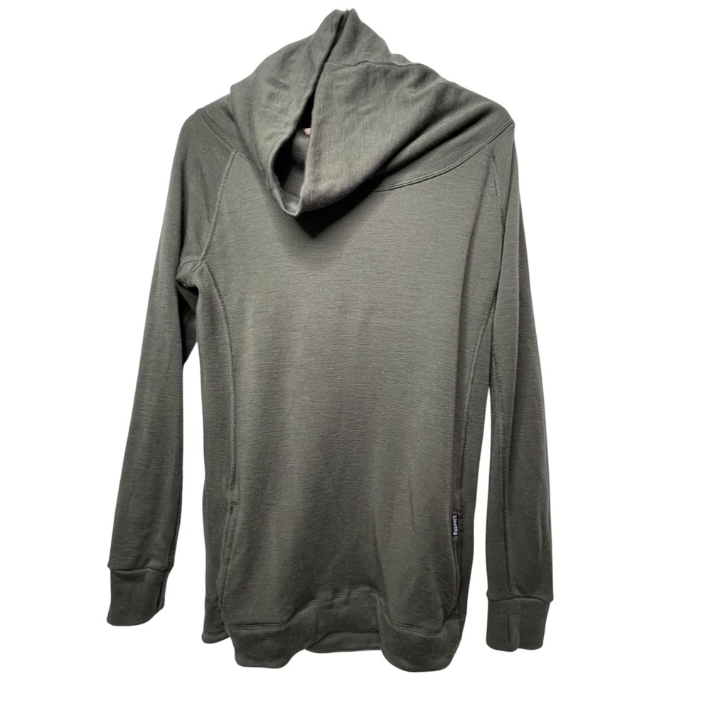 Woolly Mens Merino Wool Cowl Neck Hoodie Olive Green Long Sleeve Pullover M